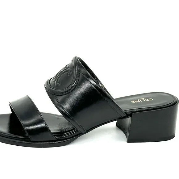 CELINE Appoline Lambskin Leather 40 Mule Slide Sandals Heels Triomphe Logo - Picture 4 of 13